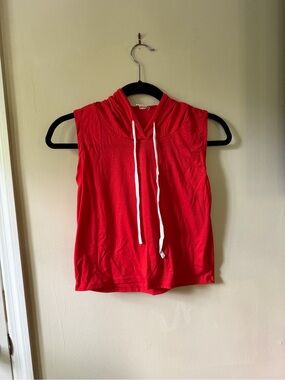 Women's Red Sleeveless Hoodie Muscle Tank SMALL